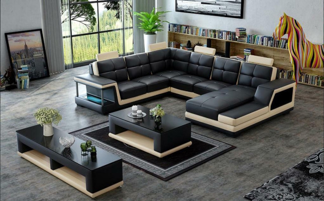 Wohnlandschaft U Form Ecksofa Couchtisch Sideboard Design Big Sofa Neu