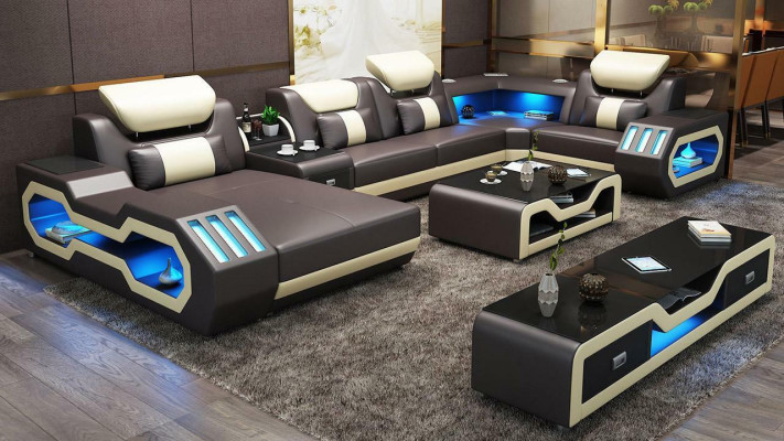 Wohnlandschaft U Form Ecksofa + Couchtisch + Sideboard Design