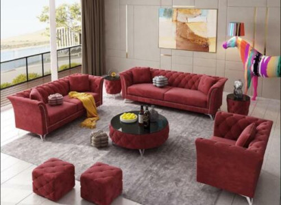 Chesterfield Set 8tlg Set Couch Polster Garnitur Beistelltisch Couchtisch Sofa