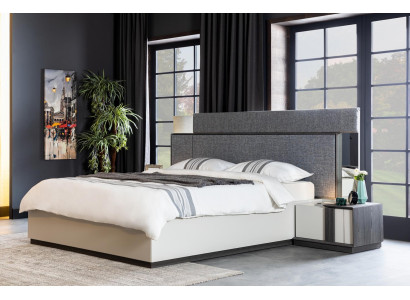 Graues Luxus Schlafzimmer Bett Textil Möbel Betgestell Modern Holz Neu