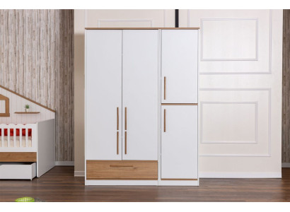 Robuster Holz Kleiderschrank Kinderzimmer Schrank 4-Türiger Schrank