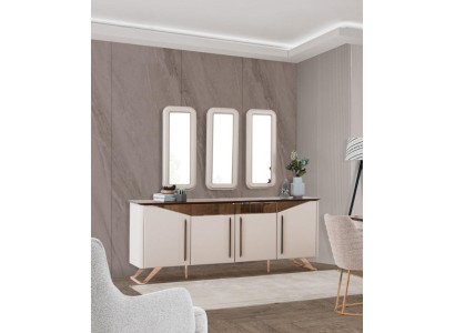 Hell-Beige Anrichte Designer 4-türiges Sideboard Luxuriöser Holzschrank