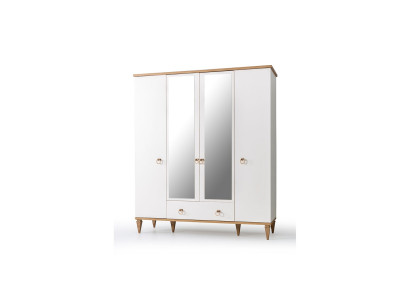 Weißer 4-Türiger Glasschrank Moderne Schlafzimmer Schränke Holz Möbel