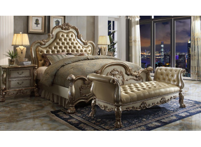 Chesterfield Leder Luxus Betten Bett 2x Nachttische Hocker Doppelbett