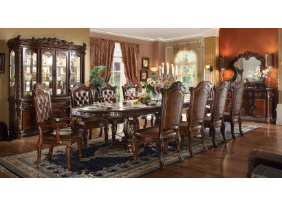 Luxuriöse Barock Stil Esszimmer Garnitur Designer Esstisch mit Braunen Chesterfield Stühlen