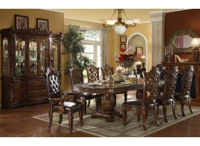 Komplette Braune Barock Esszimmergarnitur Designer Esstisch Luxuriöse Lederstühle