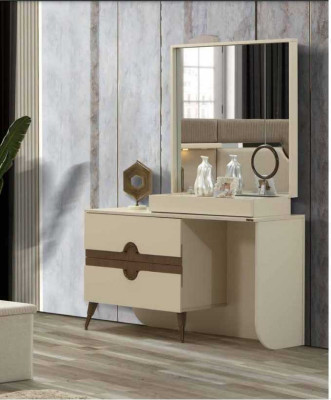 Beige Schminktisch mit Spiegel Schlafzimmer Möbel Design Konso lNeu
