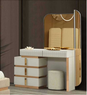 Modern Beige Schminktisch mit Spiegel Höhe 180 cm luxuriös Möbel neu