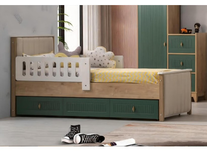 Stilvoll Kinderbett 200 cm Jugendbett Holz Kinderzimmer Stoff Modern