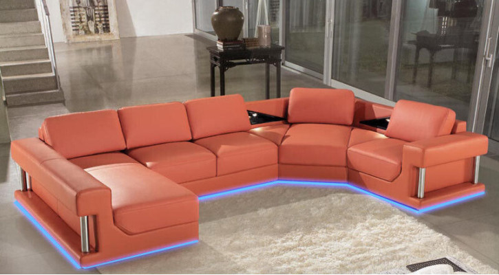 Ledersofa Wohnlandschaft Couch Ecksofa Eck Garnitur Design Modern Sofa mit USB