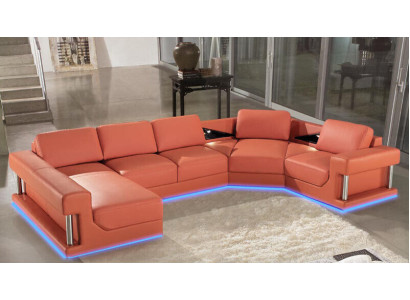 Ledersofa Wohnlandschaft Couch Ecksofa Eck Garnitur Design Modern Sofa mit USB