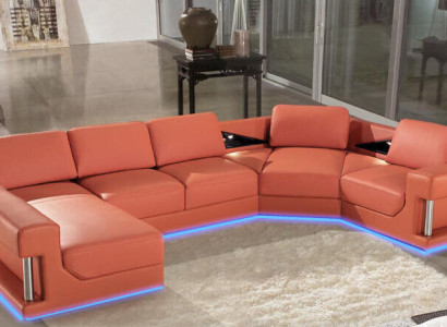 Ledersofa Wohnlandschaft Couch Ecksofa Eck Garnitur Design Modern Sofa mit USB