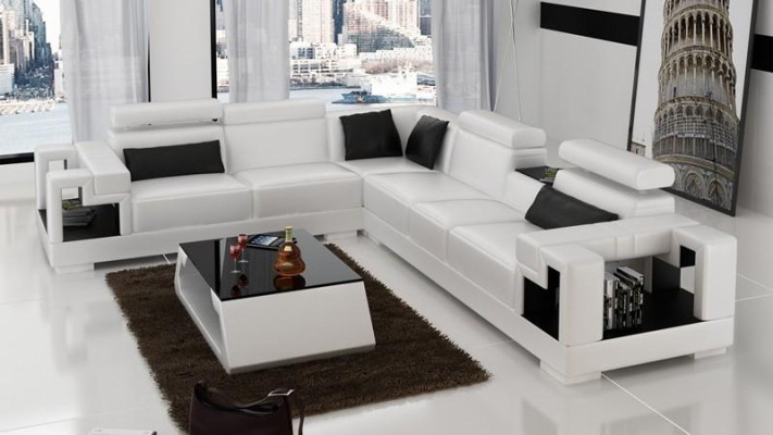 Ecksofa Leder + Couchtisch Eck Sofa Couch Polster Garnitur Wohnlandschaft Ecke