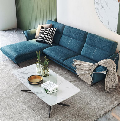 Stoff L-Form Couch Wohnlandschaft Ecksofa Garnitur Modern Design Blaues Sofa Neu