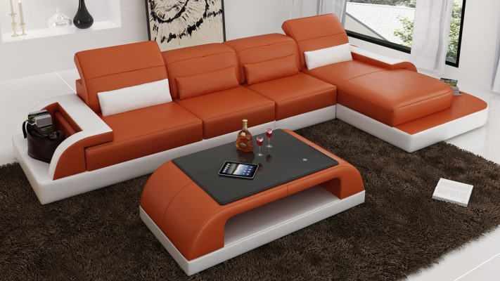Couch Garnitur Polster Big xxl Sofas Couchen Sofa Wohnlandschaft Ecksofa + Tisch
