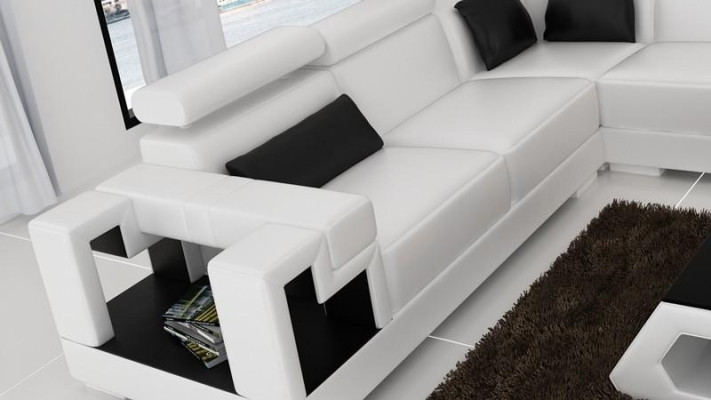 Ecksofa Leder + Couchtisch Eck Sofa Couch Polster Garnitur Wohnlandschaft Ecke