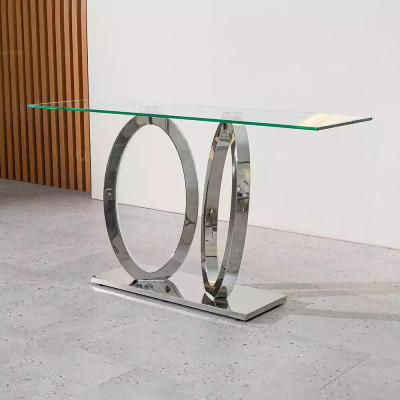 Designer Luxus Konsole Tisch Konsolen Tische Edelstahl mit Glas Design