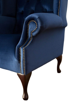 Sessel Chesterfield Couch Textil Lounge Polster Blau Luxus Ohrensessel