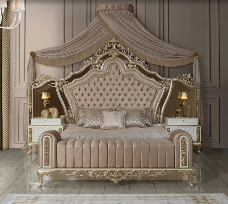 Schlafzimmer Set Bett 2x Nachttische Design Luxus neu 5tlg weiß