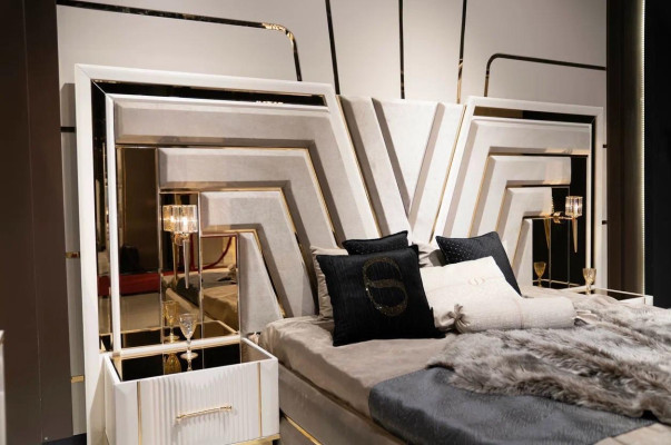 Schlafzimmer Set Bett 2x Nachttische Luxus neu 3tlg Design Modern Holz