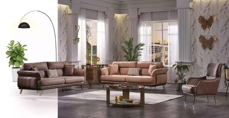 Braune Couchgarnitur Luxus 3+3+1 Sitzer Wohnzimmer Möbel Sofas Sessel
