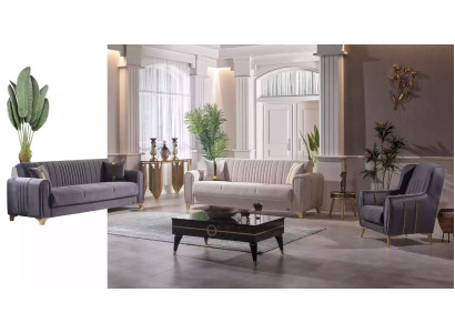 Moderne Polstergruppe Sitzmöbel Couch Garnitur 3+3+1 Sitzer Set Holz