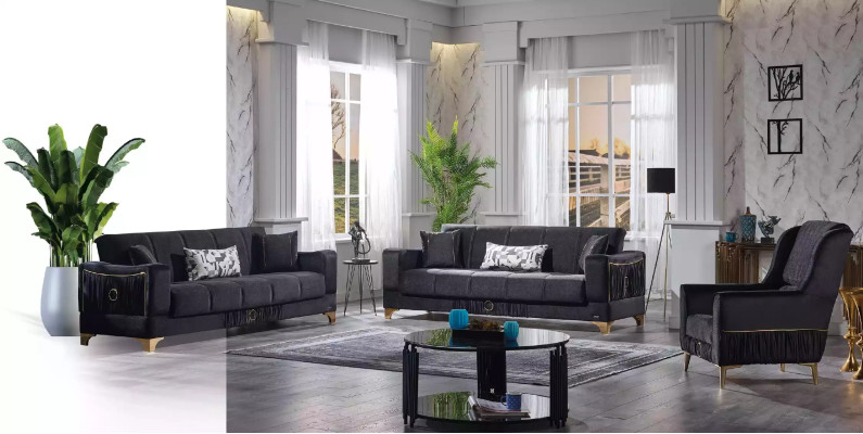 Schwarzes Sofa Designer 3-Sitzer Luxus Couch Stoffsofa Relax Möbel Sofas