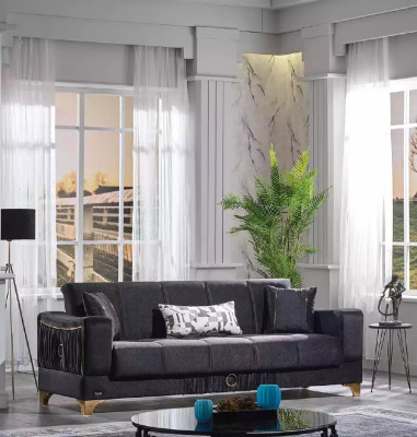 Schwarze Sofagarnitur 3+3+1 Sitzer Couchen Stoff Sitzmöbel Sessel Sofa
