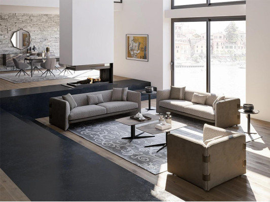 Grau Wohnzimmer Set 7tlg Modern 2x Sofas Dreisitzer Polstermöbel Sessel Neu