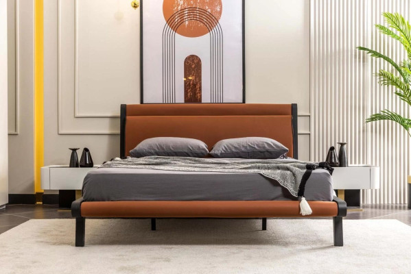 Garnitur Doppelbett Bett Schlafzimmer Nachttische 3tlg Orange Moderne