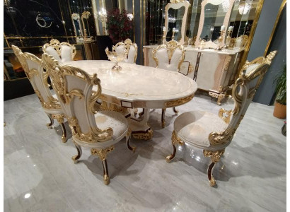 Esszimmer Set Luxus Stuhl Set 6x Stühle Essgruppe Garnitur Lehnstühle Anrichte