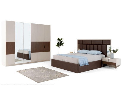 Schlafzimmer Garnitur Doppelbett Nachttische Braun 4tlg Holz Schrank