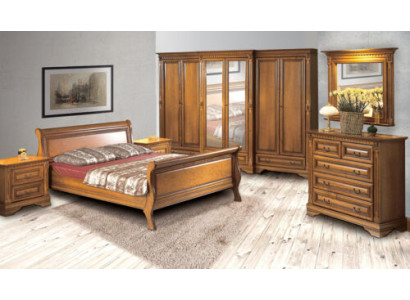 Landhaus Stil Bett 3tlg. mit 2 Nachttischen Holz Möbel Betten Set Braun