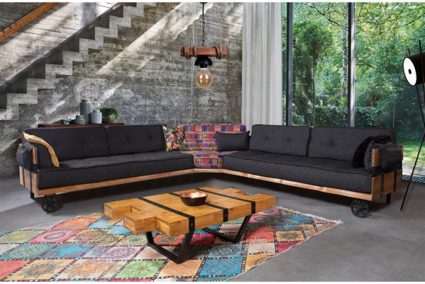 Couch Loft Polster Ecksofa Möbel auf Rädern Ecksofas Eckgarnitur Sofa 2tlg.