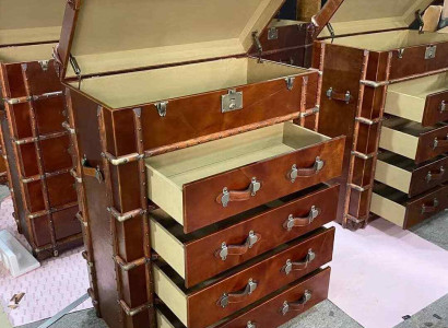 Kommode Design Möbel Loft Vintage Retro Schrank koffer Leder luxus