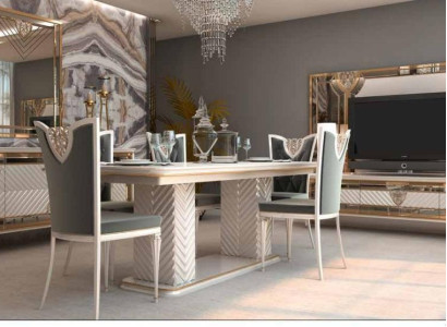 Stilvoller Esszimmerstuhl in grau-weißen Tönen mit barockem Design