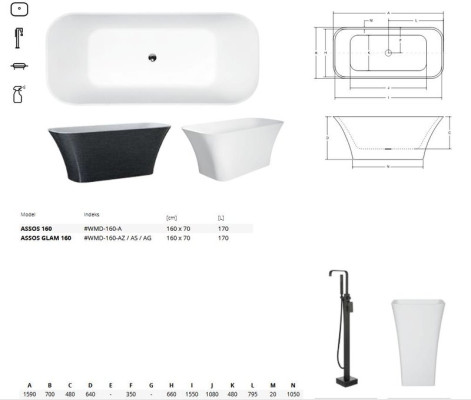 Exclusive freistehende Badewanne Acrylwanne Wanne Bad 160x70
