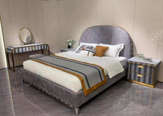 Graue Schlafzimmer Garnitur Bettgestell 2x Nachttische Doppelbett 3tlg