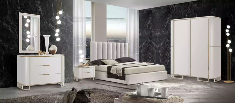 Schlafzimmer Set Luxus Bett 2x Nachttische Design neu weiß 3tlg Modern