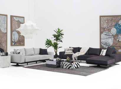 Sofagarnitur Ecksofa L-Form Zweisitzer Sitzer Sessel Stoff Grau 3tlg