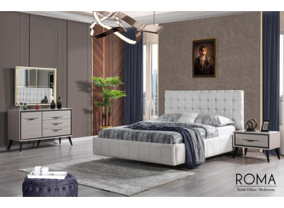 Weißes Exklusives SChlafzimmer Doppelbett Designer Nachttische Kommode