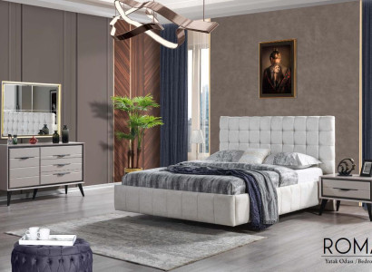 Weißes Exklusives SChlafzimmer Doppelbett Designer Nachttische Kommode