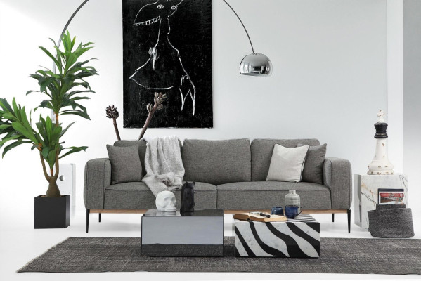 Komplette Couchgarnitur Sofagarnitur Sofa 321 Sitzer Stoff Set Grau