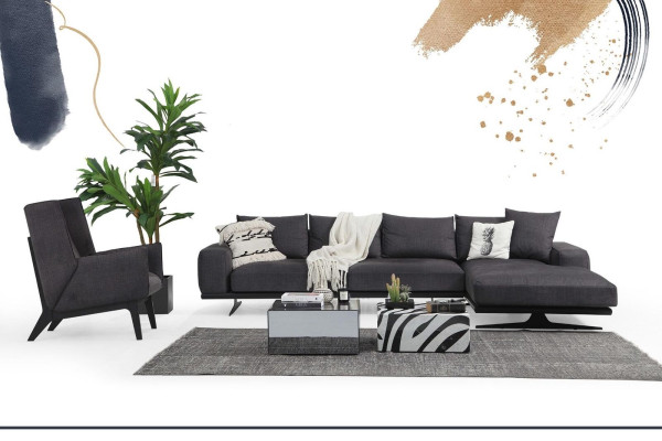 Ecksofa L-Form Sessel Sofa Wohnzimmer Grau Modern Stoff Sofas Sitzer
