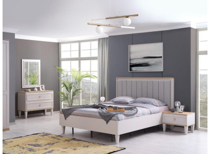 Modern Schlafzimmer Garnitur Doppelbett Bett Nachttische Grau Holz Set 5tlg