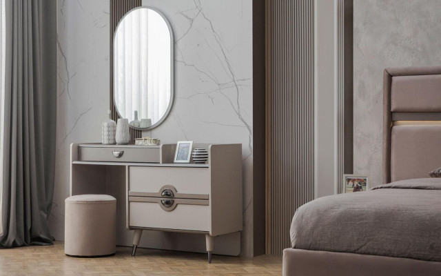 Gruppe Schminktisch Frisiertisch Spiegel Konsolentisch Grau 3tlg Set