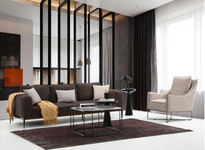 Sofagarnitur 3 Sitzer Sessel Dreisitzer Grau Stoff Sofas Modern Design