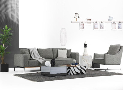 Sofagarnitur 4 Sitzer Sessel Viersitzer Stoff Sofas Modern Design Grau