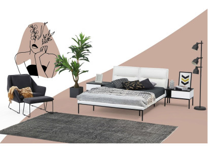 Garnitur Schlafzimmer Doppelbett Bett Nachttische Weiß Set 3tlg 