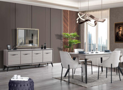 Moderne Esszimmer Holz Möbel Luxus Anrichte Spiegel Esstisch 6x Stühle